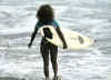 A surfer girl takes to the water at Playa Negra.JPG (49100 bytes)